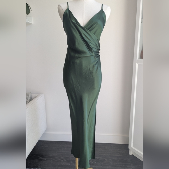 Zara Satin Midi Dress Green - Picture 3 of 8
